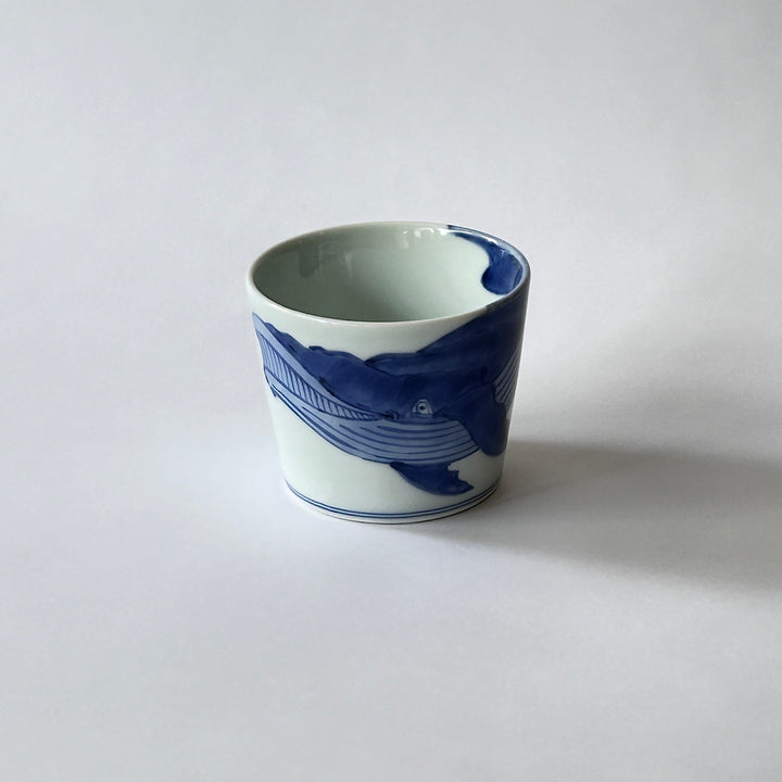 Blue and white soba sake cup
