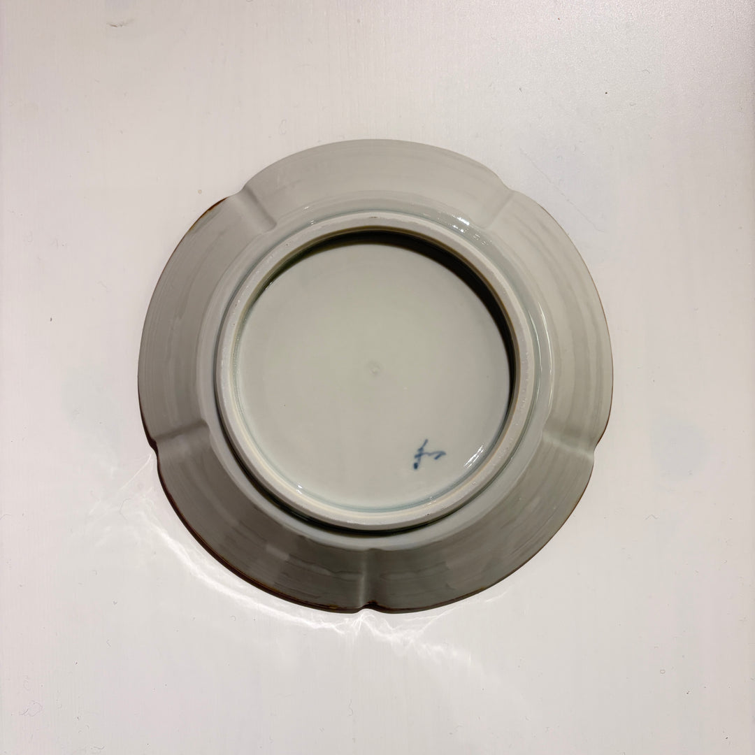 染付だみ花文輪花6寸皿