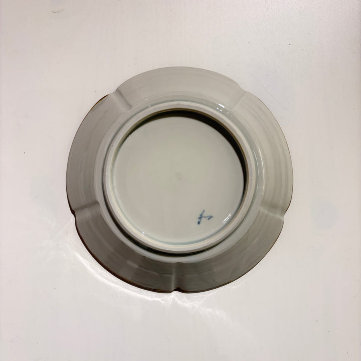 染付だみ花文輪花6寸皿