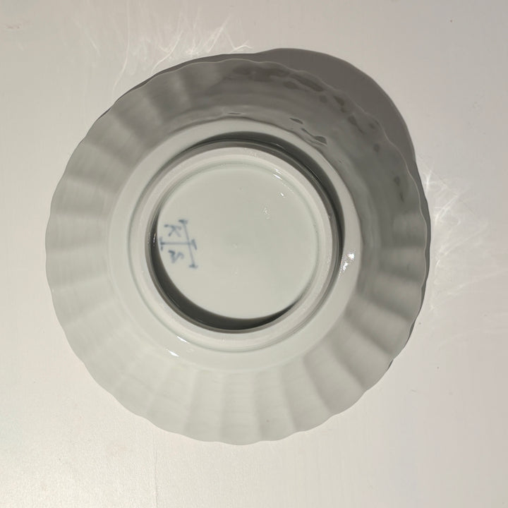 Small blue and white bowl with fruit and flower motif